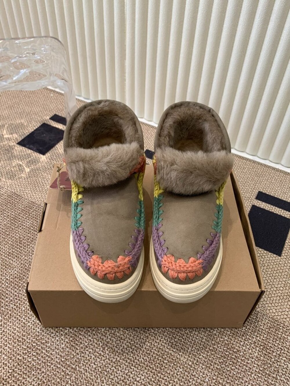 Mou Rainbow Hand-Crochet Shearling-Lined Snow Boots